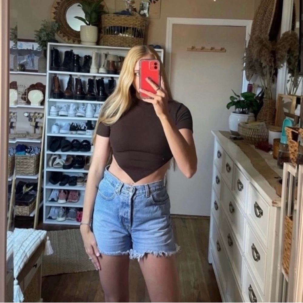 NWT Forever 21 Brown ribbed triangle open back crop top